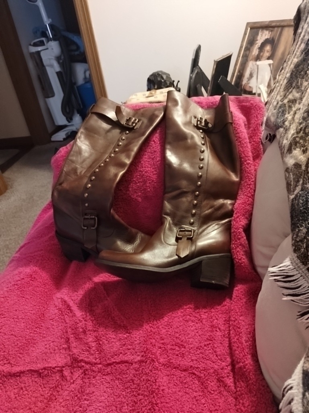 Women’s Brown Studded Leather Heeled Boots